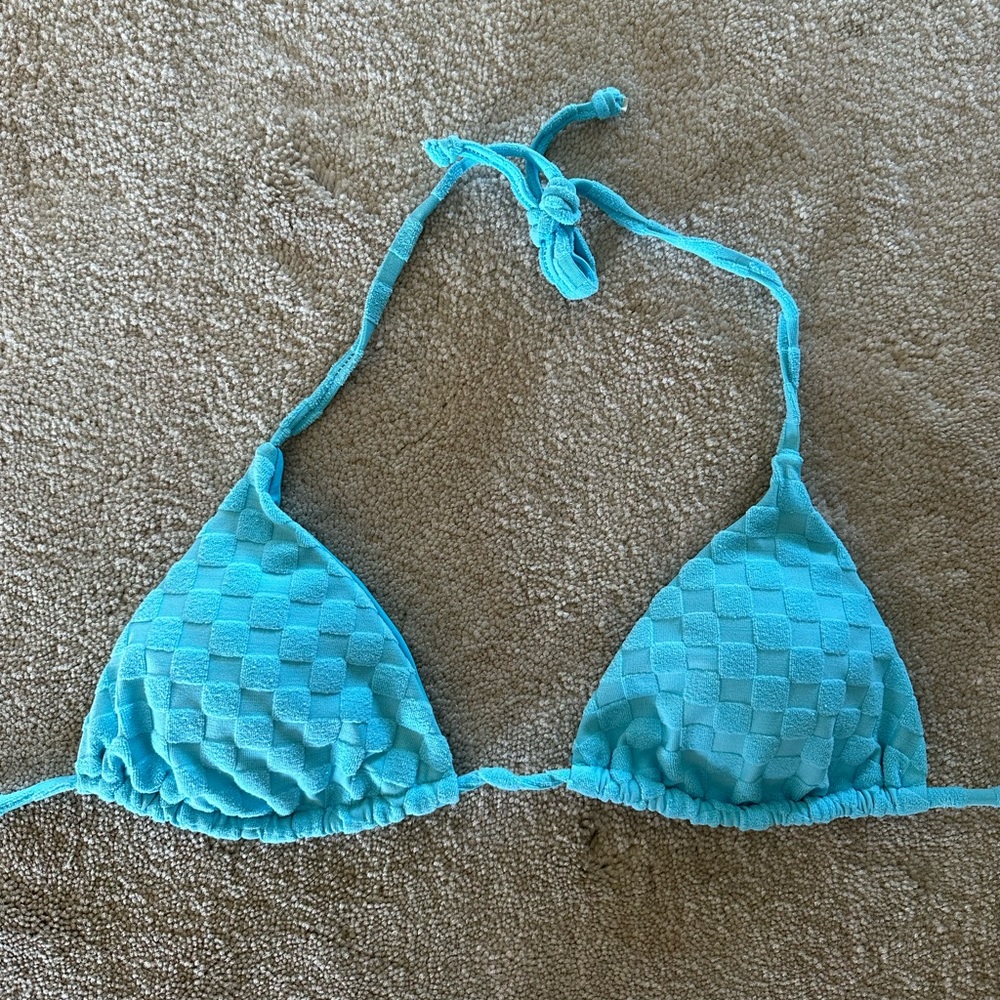 Blue Checkered Bikini Top Medium
